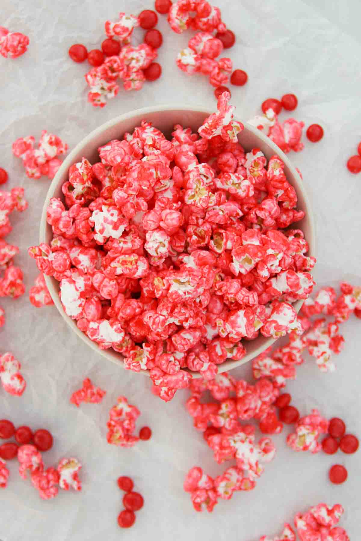 bowl of Red Hot Popcorn spilling over