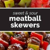 Sweet and Sour Meatball Skewers collage with text bar
