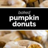 Baked Pumpkin Donuts collage with text bar in the middle.
