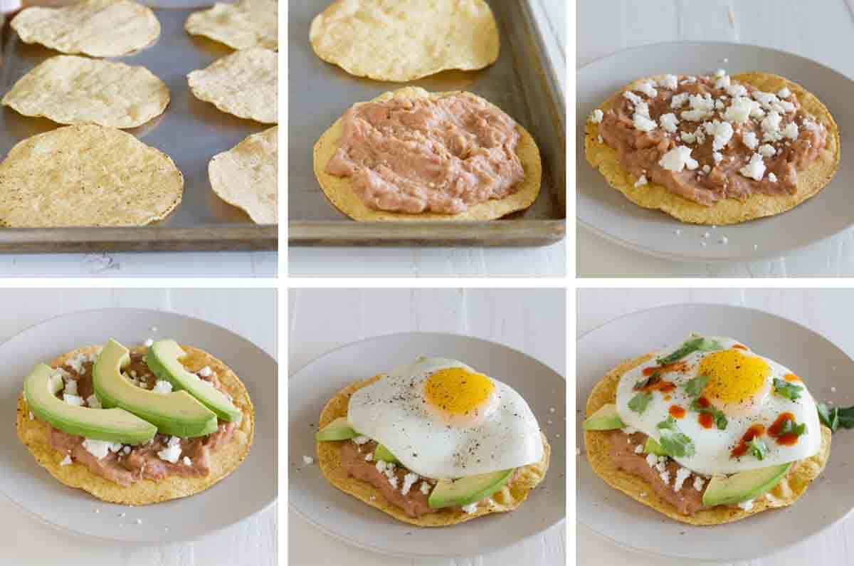 steps to make breakfast tostadas.