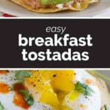 Breakfast Tostada Recipe collage with text bar in the middle