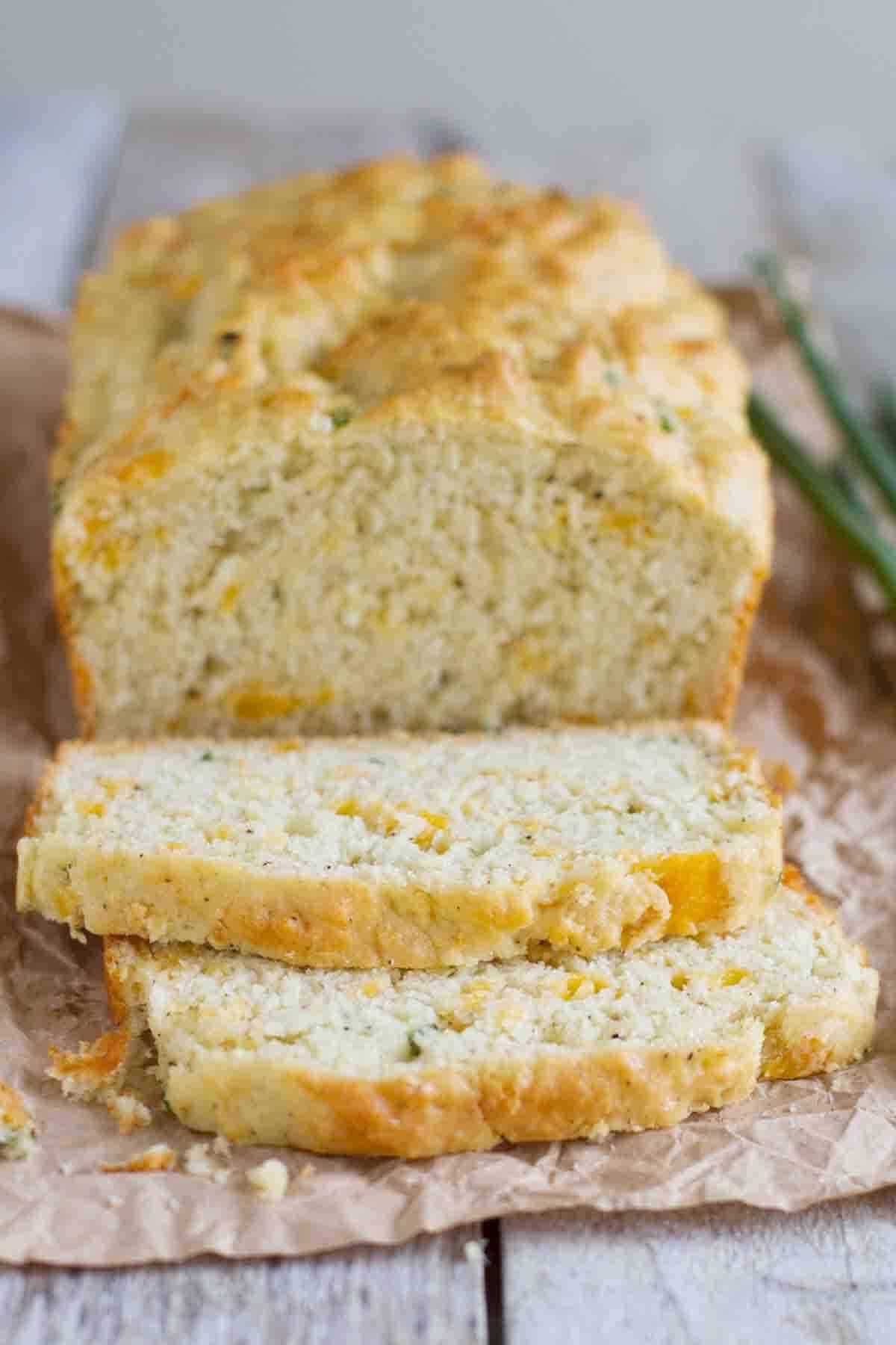 Loaf of Peppery Cheese Bread sliced.