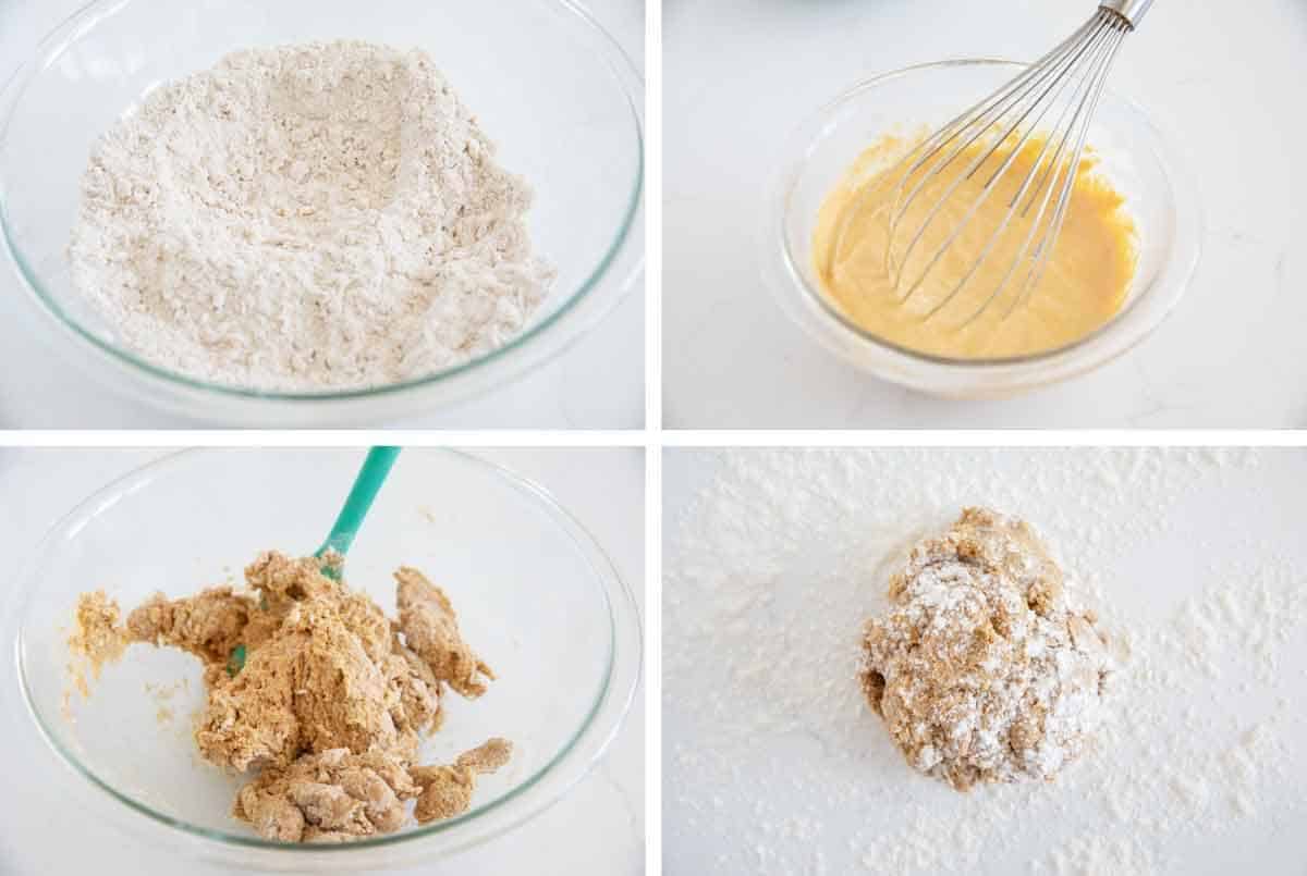 Mixing together ingredients to make pumpkin scones.