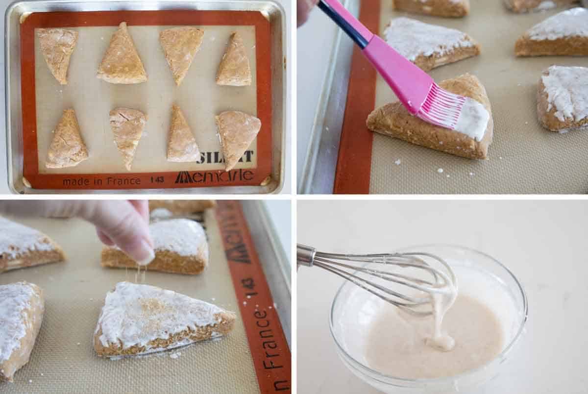 baking and icing pumpkin scones.