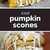 Pumpkin Scones collage with text bar in the middle.