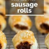 Sausage Rolls with text overlay