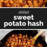 Sweet Potato Hash collage with text bar in the middle.