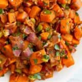 Sweet Potato Salad with Bacon with text bar.
