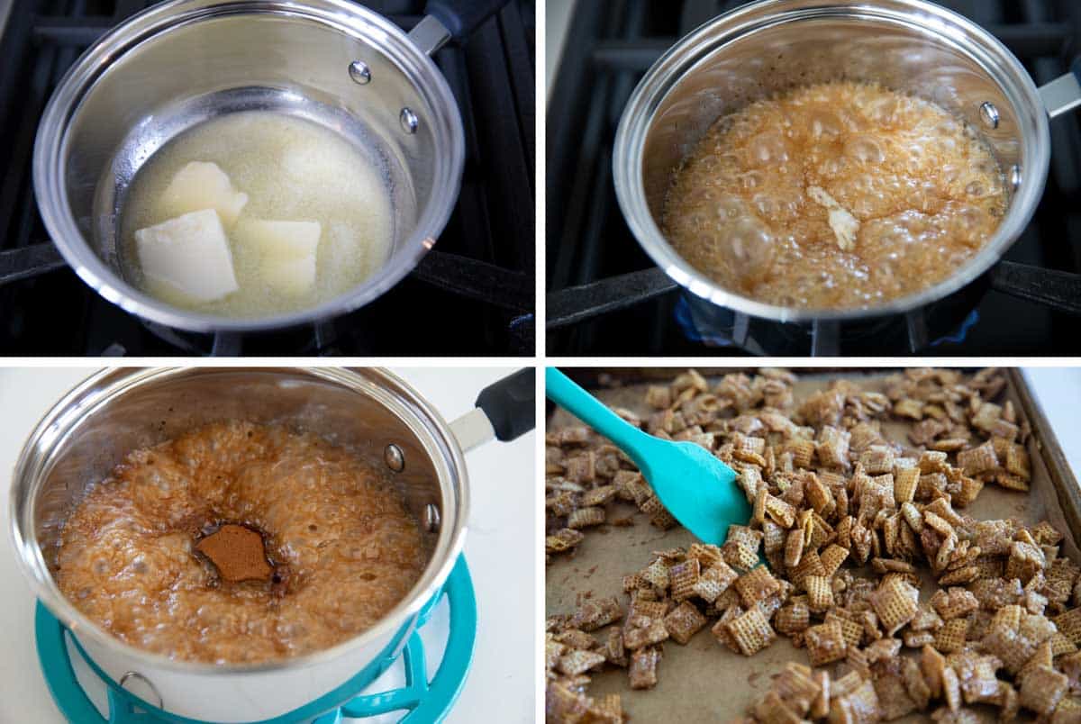 steps to make cinnamon caramel snack mix.