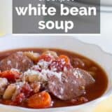Crockpot White Bean Soup with Sausage with text overlay.
