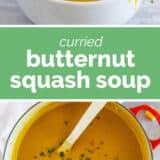 Curried Butternut Squash Soup collage with text bar.