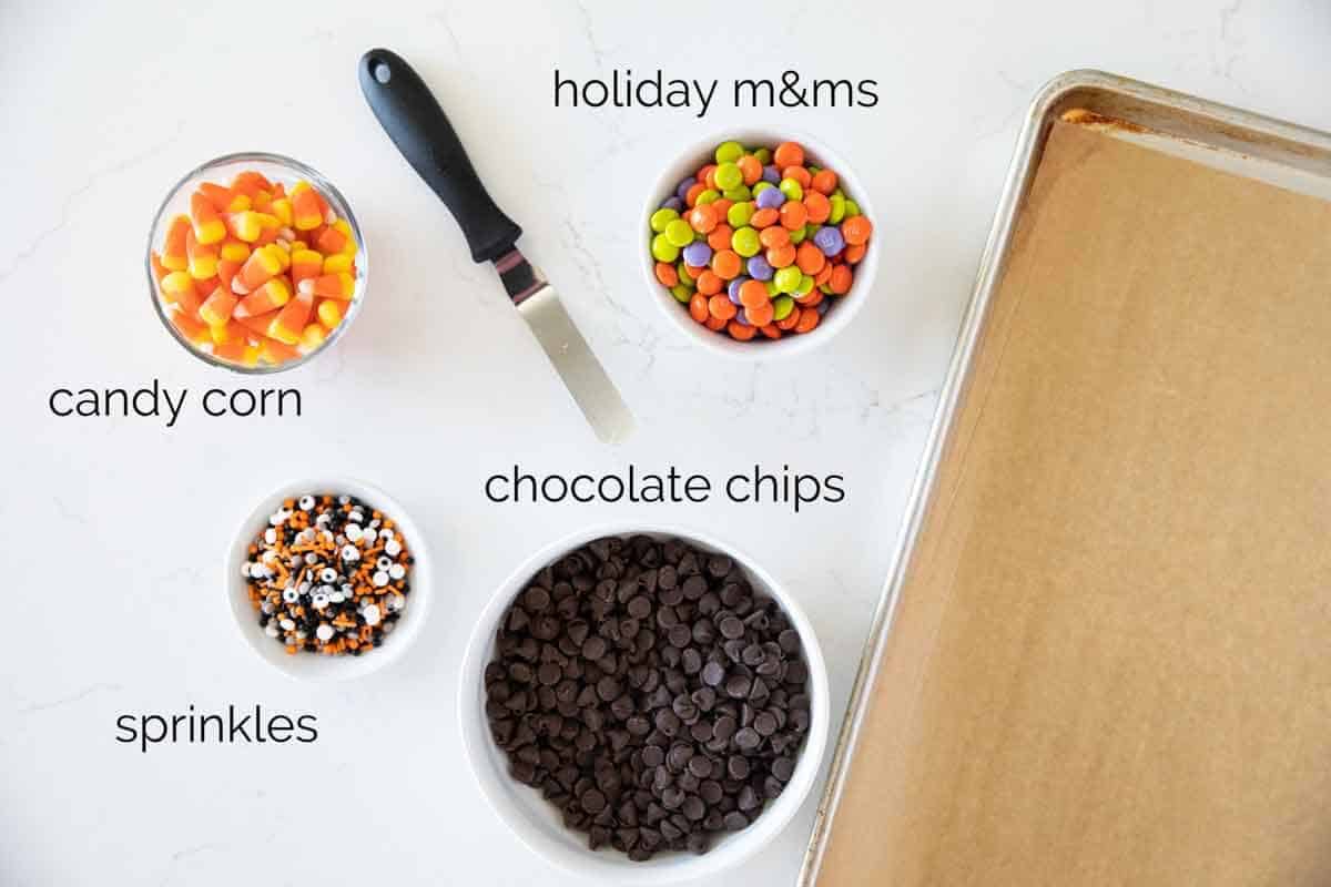 Ingredients to make Halloween Candy Bark.
