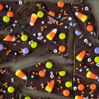 Candy Bark with Halloween candy broken into pieces.