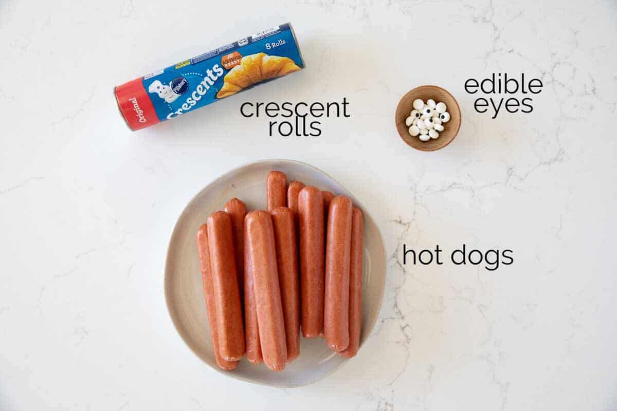 Ingredients for Mummy Hot Dogs.