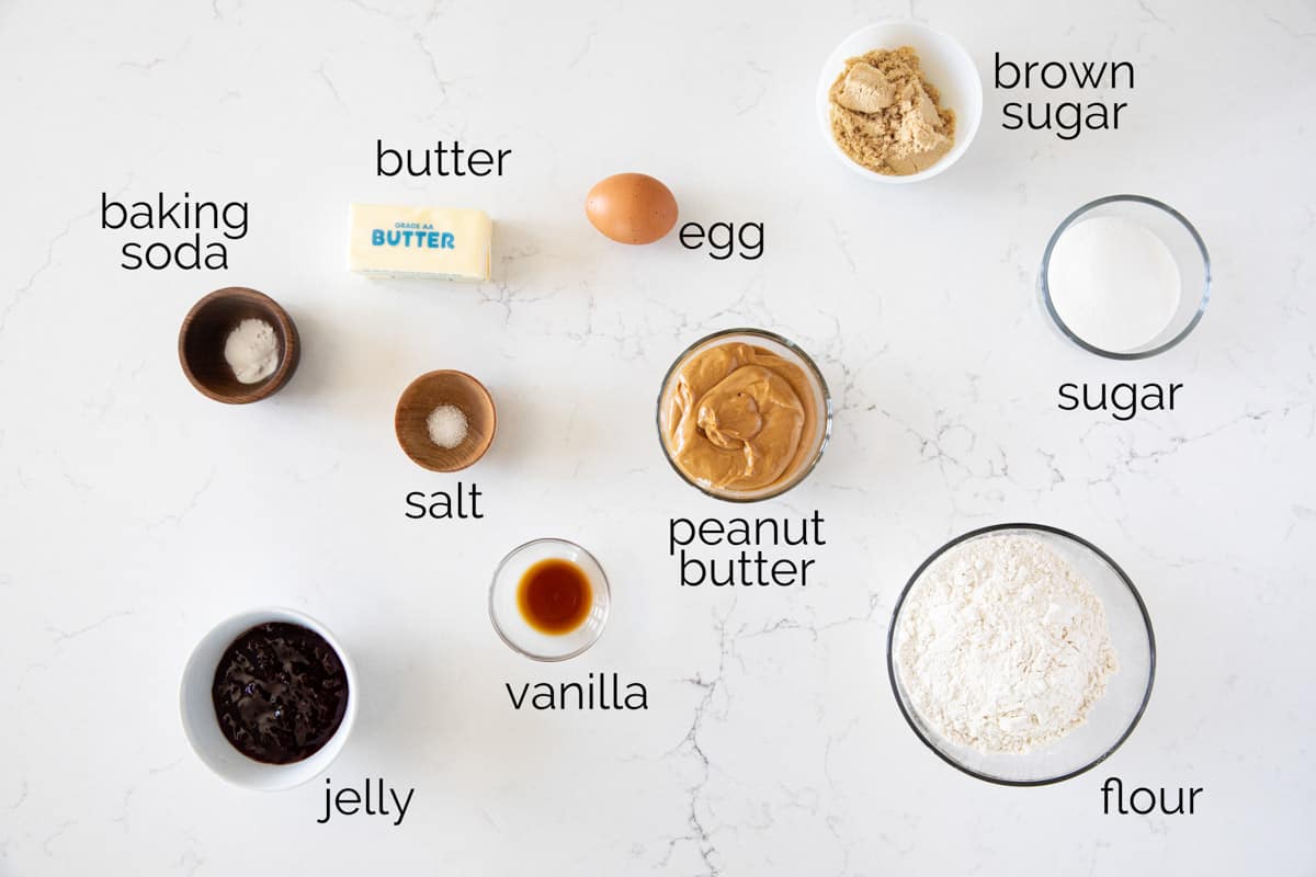 Ingredients for Peanut Butter and Jelly Thumbprint Cookies