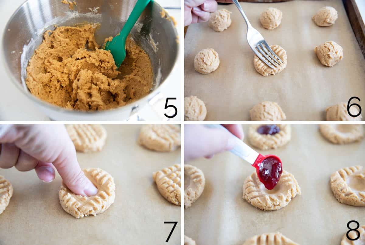 Shaping dough for Peanut Butter and Jelly Thumbprint Cookies.