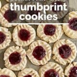 Peanut Butter and Jelly Thumbprint Cookies with text overlay