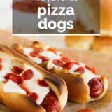 Pizza Dogs wtih text overlay.