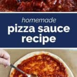 Pizza Sauce Recipe collage with text bar in the middle