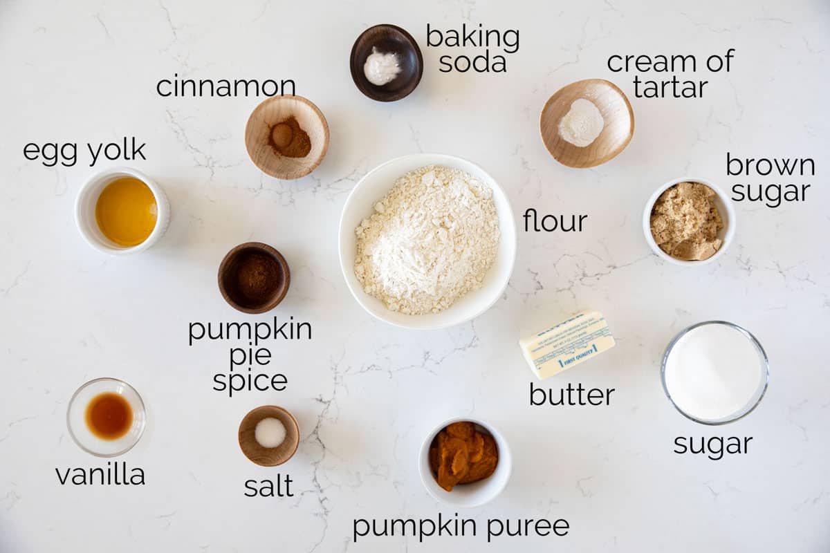 Ingredients for Pumpkin Snickerdoodles.