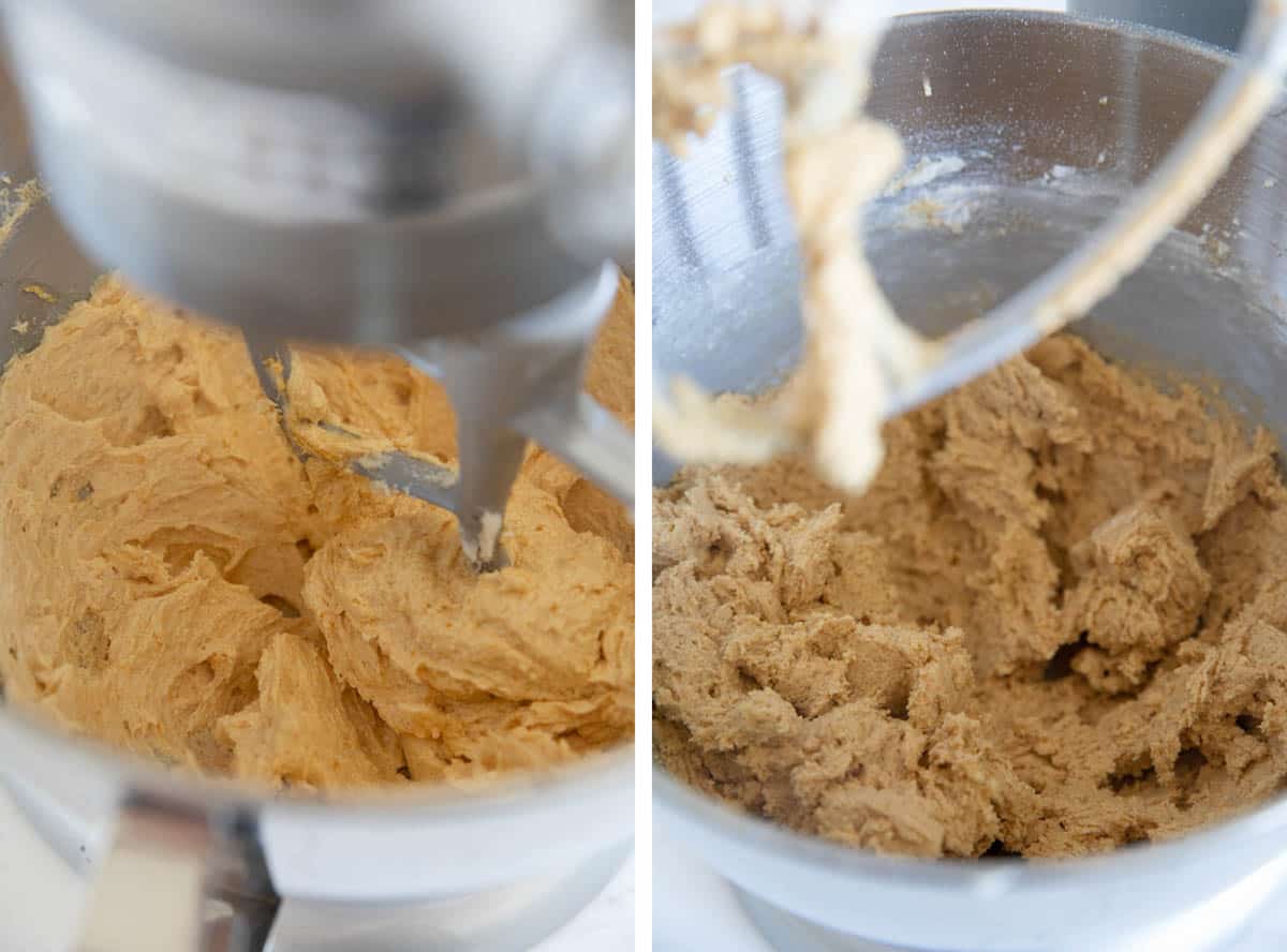 Making the dough for pumpkin snickerdoodles.