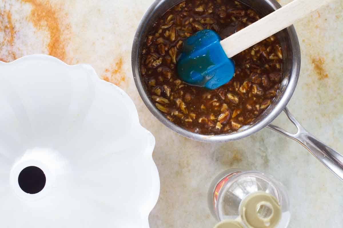 Caramel pecan filling for Red Velvet Pull Apart Bread.