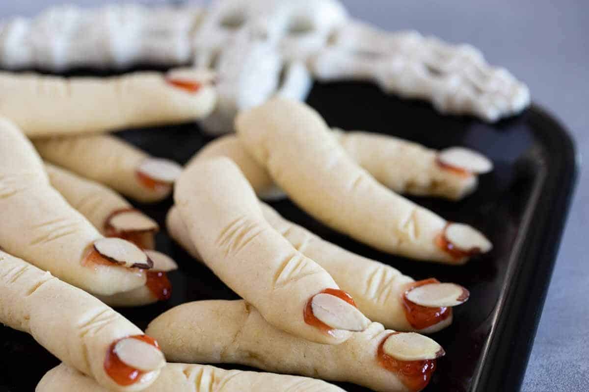 Shortbread cookies shaped like witch fingers.