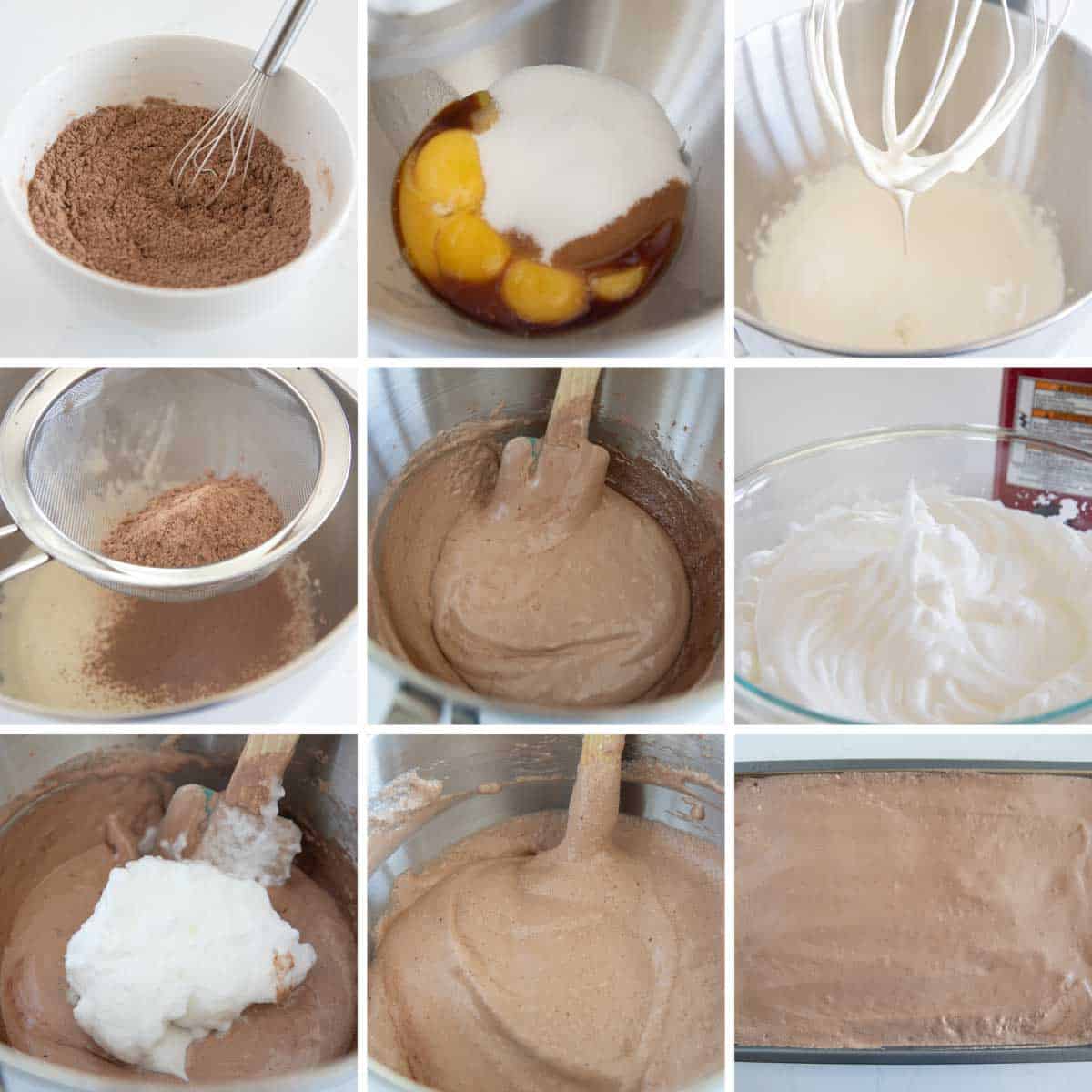 Steps to make the chocolate cake for Bûche de Noël (Yule Log Cake)