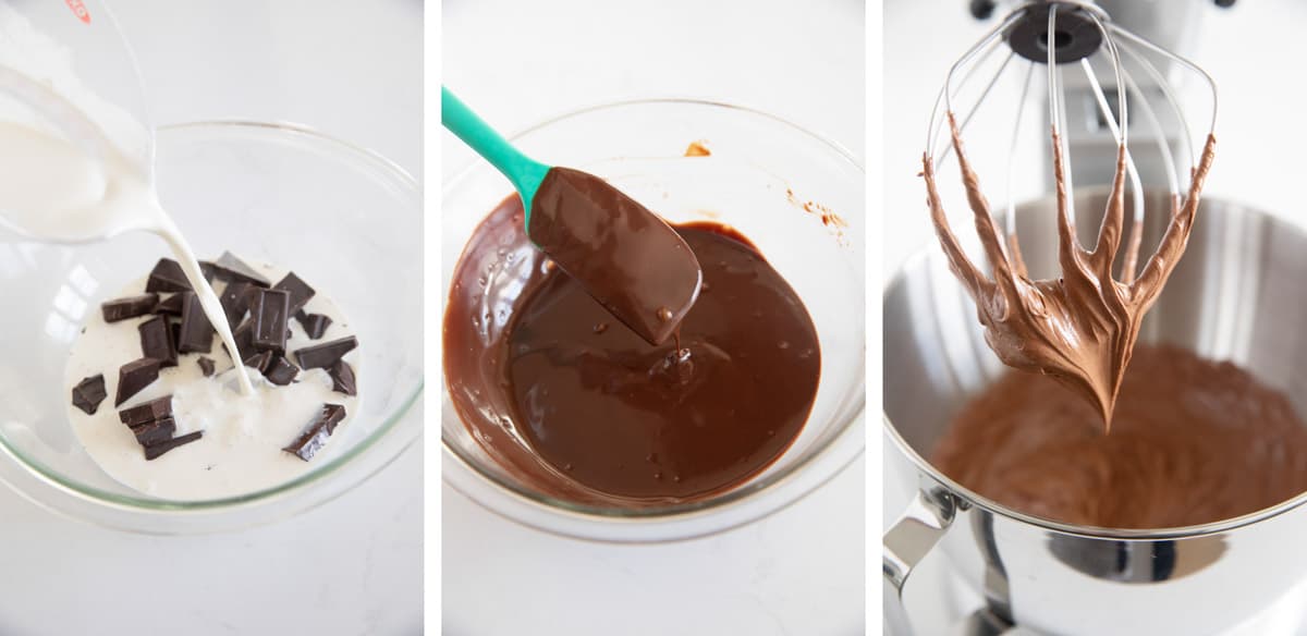 Steps to make whipped chocolate ganache.