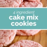 Cake mix cookies collage with text bar in the middle.