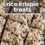 Caramel Rice Krispie Treats wtih text overlay.