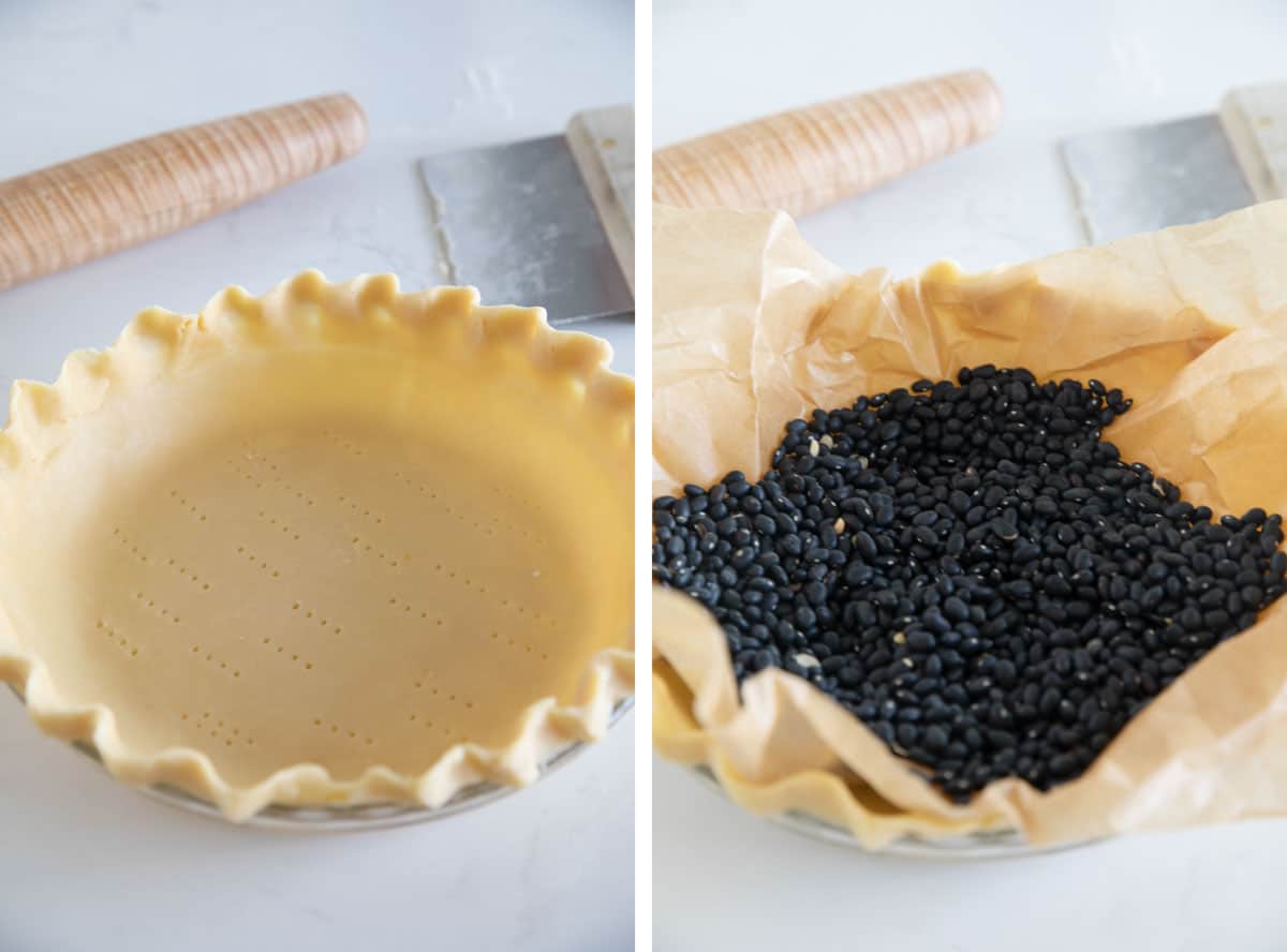 Blind baking a pie crust.