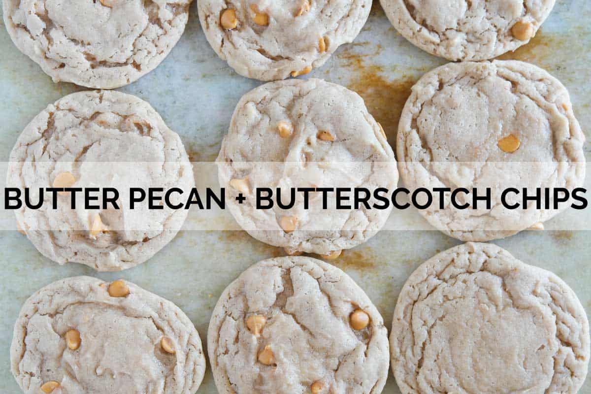 Cake mix cookies made with butter pecan cake mix and butterscotch chips.