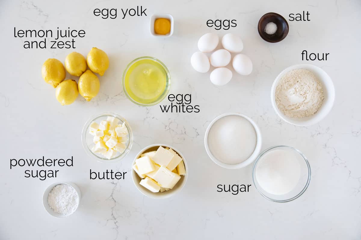 Ingredients for French Lemon Tart with Meringue.