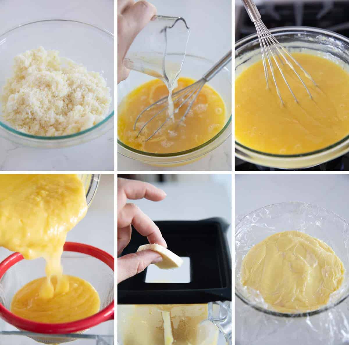 Steps to make filling for French lemon tart.