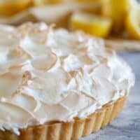 Full French Lemon Cream Tart topped with meringue.