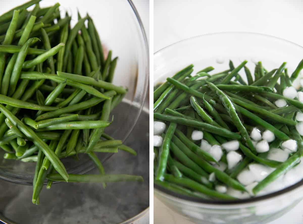 Blanching fresh green beans.