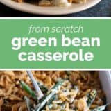 Green bean casserole collage with text bar in the middle.