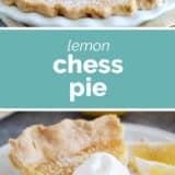 Lemon Chess Pie collage with text bar in the middle.