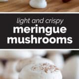 Meringue mushrooms collage with text bar in the middle.