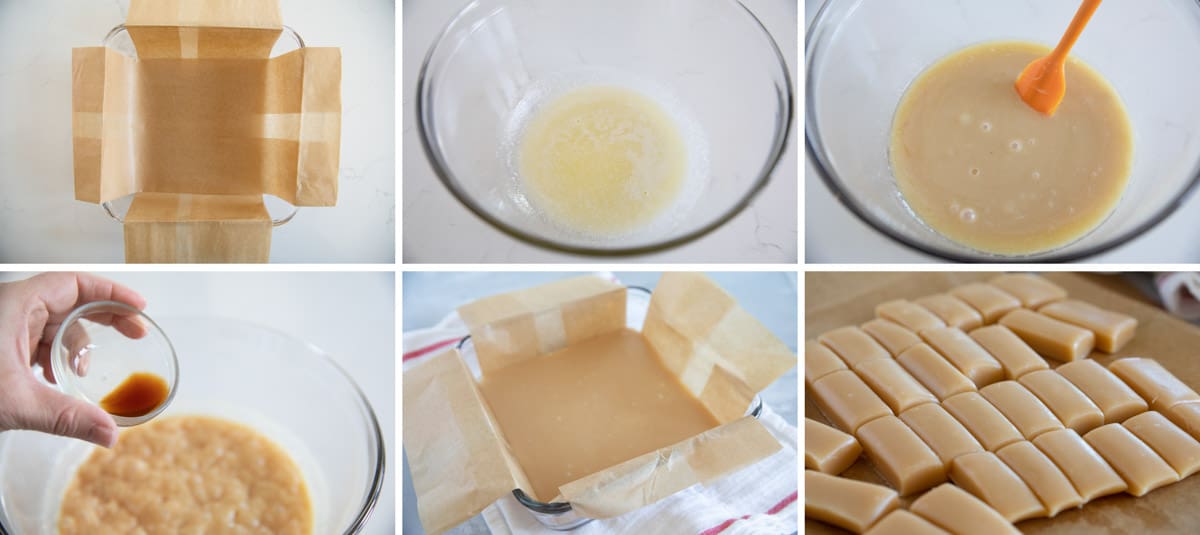 Steps to make microwave caramels.