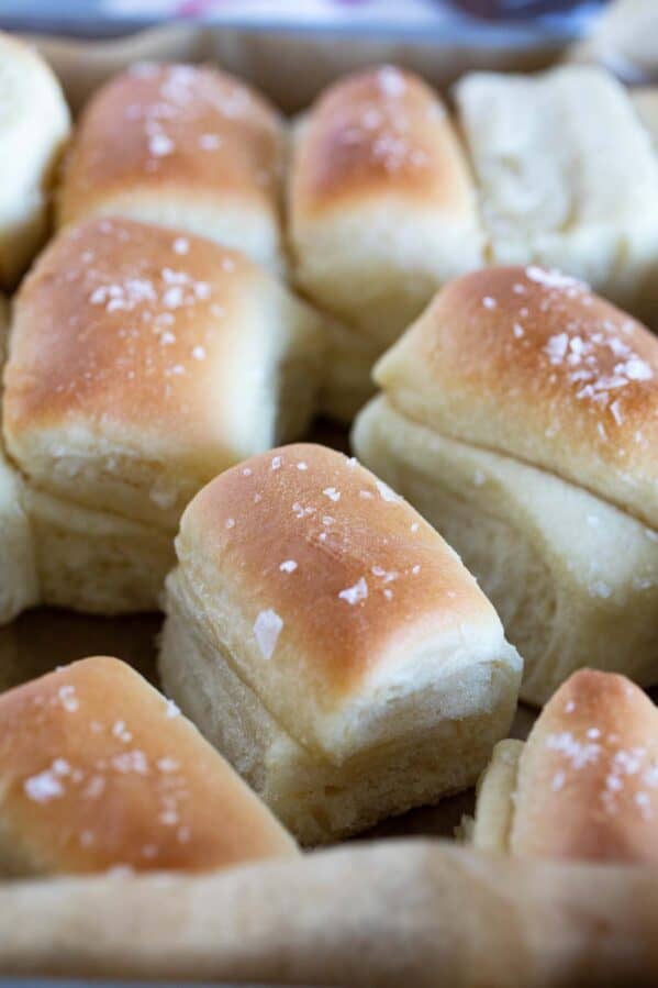 Parker House Rolls topped with finishing salt.