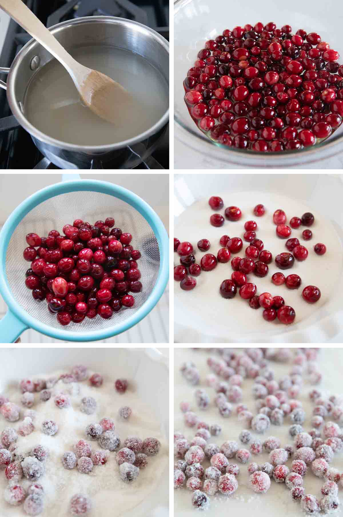 Steps to make sugared cranberries.