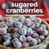 Sugared cranberries with text overlay.