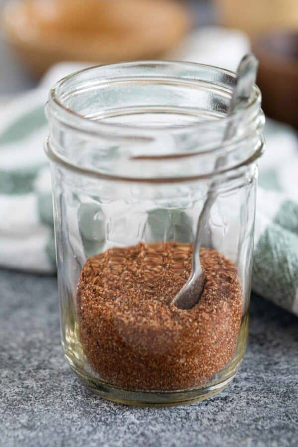 Homemade taco seasoning in a jar.