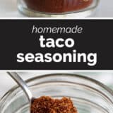 Taco seasoning collage with text bar in the middle.