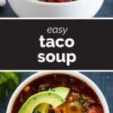 Taco Soup Recipe collage with text bar in the middle.