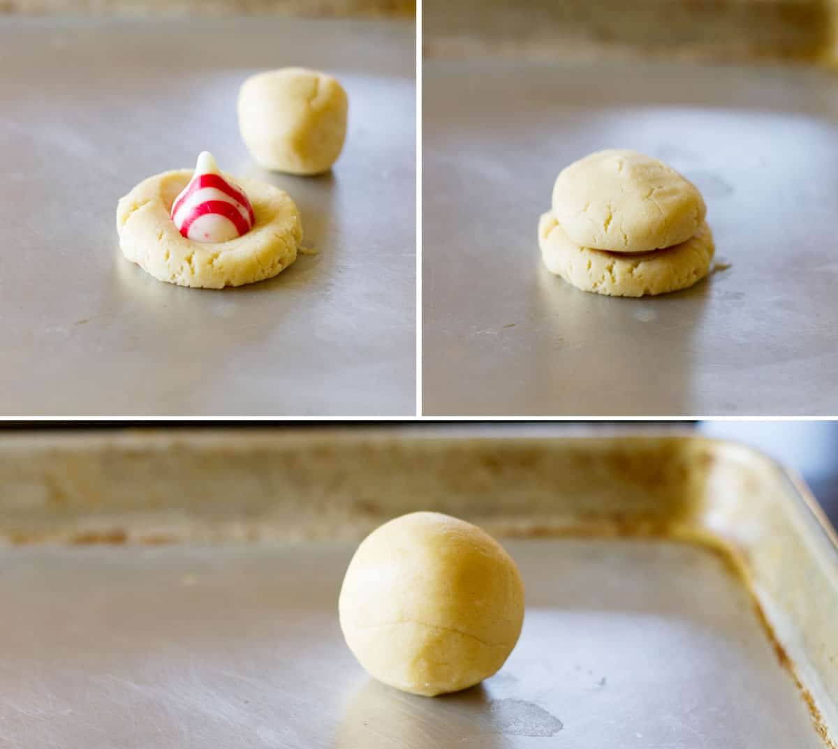 Steps to stuff cookies with peppermint kiss.