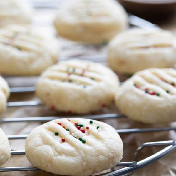 Christmas Shortbread Cookies on a cooling rack.
