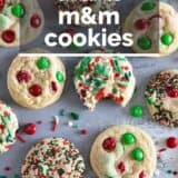Christmas M&M Cookies with text overlay.